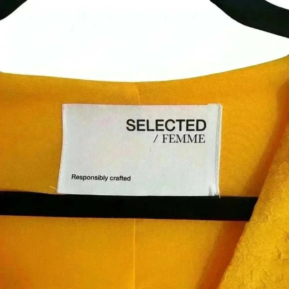 SELECTED FEMME Lissy Textured Middy Dress in Citrus Yellow Women's Size Large XL - Picture 4 of 7